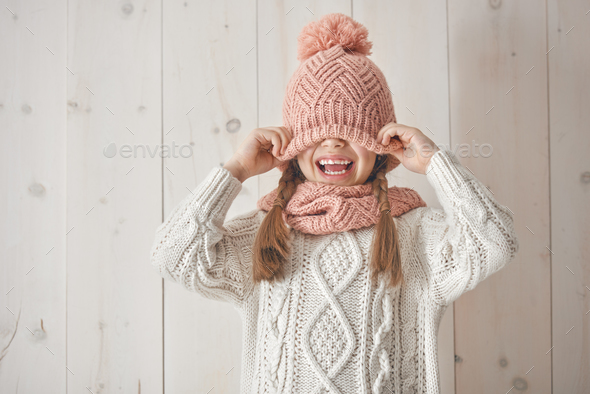 Winter portrait of little girl - Stock Photo - Images