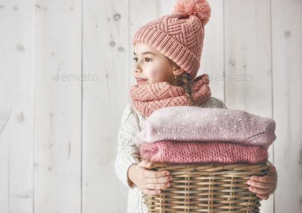 Winter portrait of little girl - Stock Photo - Images