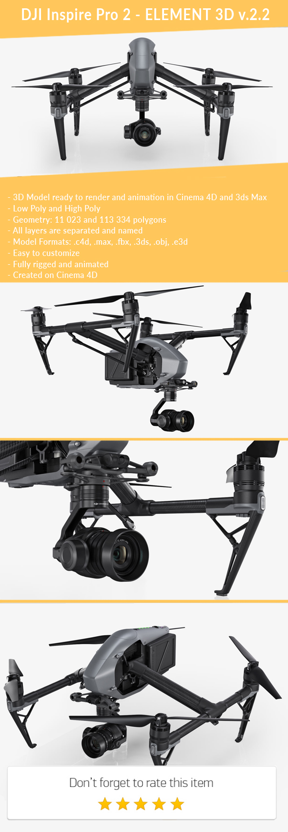 3DOcean DJI Inspire 2 Element 3D 21110231 3DOcean DJI Inspire 2 Element 3D 21110231
