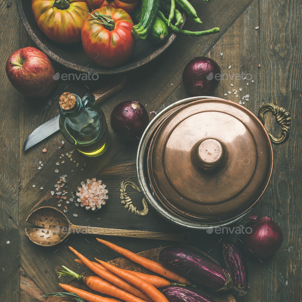 Autumn raw ingredients for Thanksgiving day dinner preparation, square crop - Stock Photo - Images