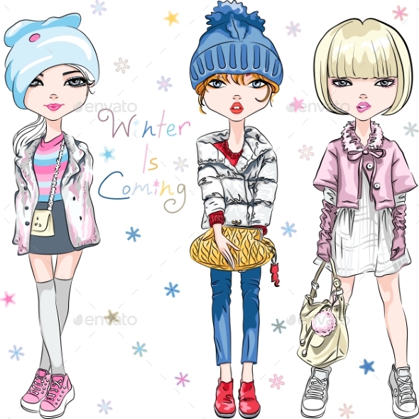 GraphicRiver Fashion Girls in Winter Clothes 21111837 GraphicRiver Fashion Girls in Winter Clothes 21111837