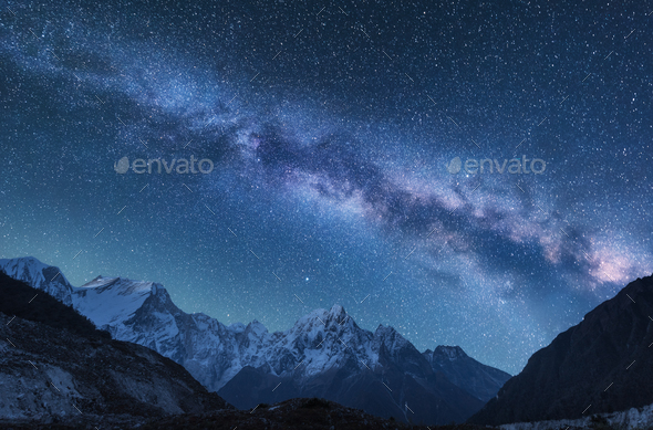 Milky Way and mountains in Nepal - Stock Photo - Images