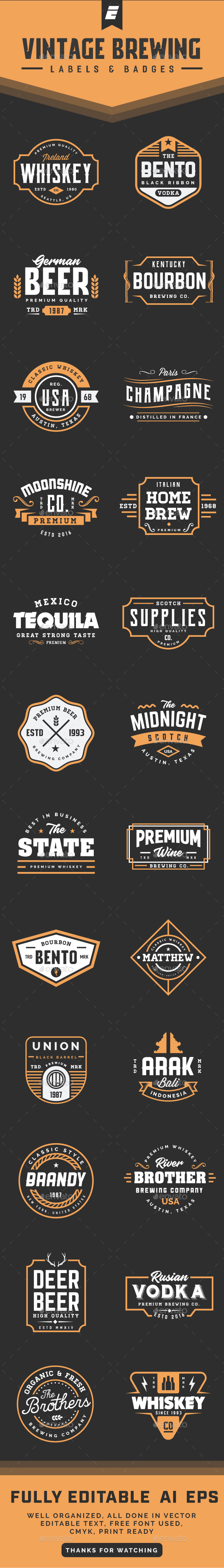 Vintage Brewing Label and Badges - Badges & Stickers Web Elements