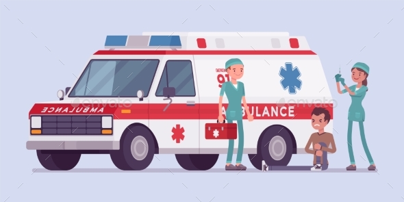 Doctors Near the Ambulance Car - Health/Medicine Conceptual