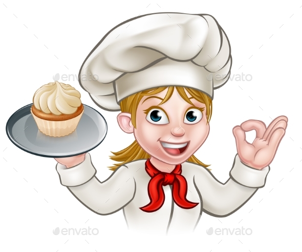 GraphicRiver Cartoon Woman Pastry Chef Baker with Cupcake 21114374