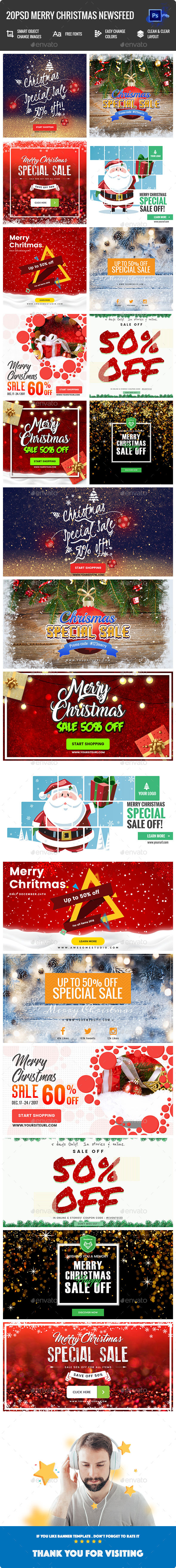 Merry Christmas NewsFeed Banners Ad - 20PSD - Banners & Ads Web Elements