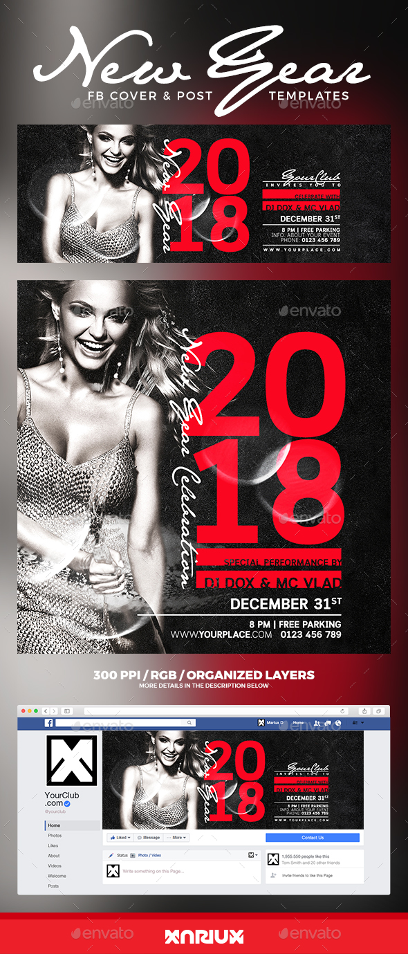 New Year Party Facebook Cover - Social Media Web Elements