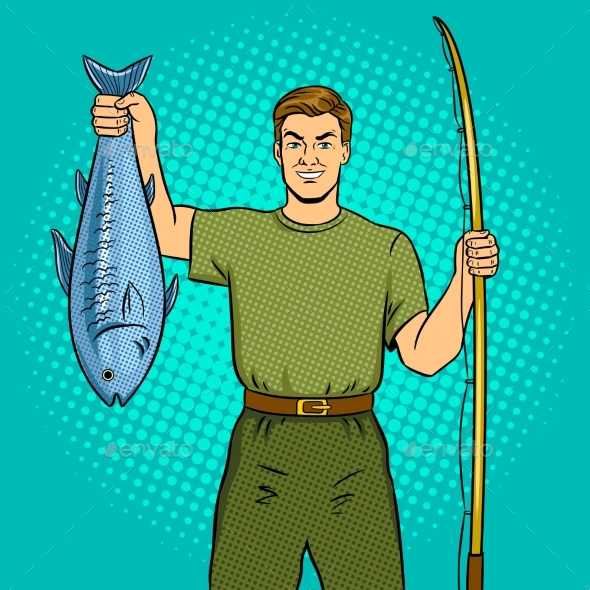 GraphicRiver Fisherman with Fishing Rod and Fish Pop Art Vector 21115000 GraphicRiver Fisherman with Fishing Rod and Fish Pop Art Vector 21115000