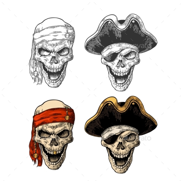 Skull Pirate with Clothes Eye Patch - Miscellaneous Vectors