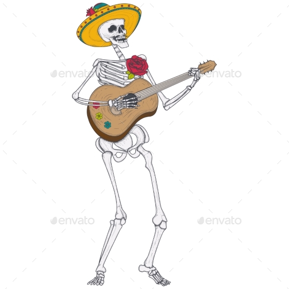 GraphicRiver Male Skeleton in Yellow Mexican Sombrero Plays 21116122