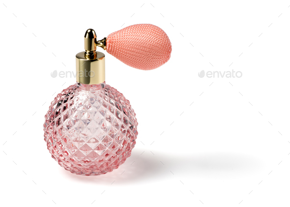 Pink cut glass perfume bottle with hand 