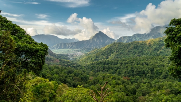 Beautiful  View Over the Green Tropical Landscape in Sembalun Lawang, Lombok, Indonesia alt