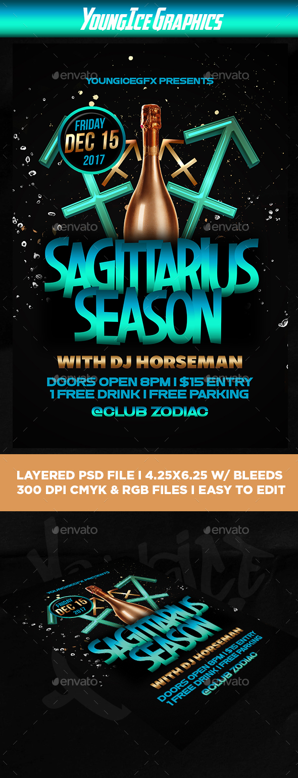 Sagittarius Season Flyer Template - Clubs & Parties Events