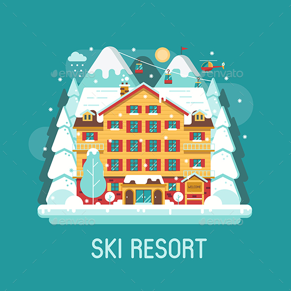 GraphicRiver Winter Ski Resort Flat Landscape 21117843 GraphicRiver Winter Ski Resort Flat Landscape 21117843