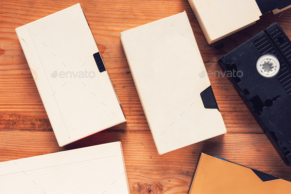 Blank used video casette tape, retro video technology - Stock Photo - Images