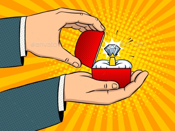 Hands Precious Ring Pop Art Vector Illustration