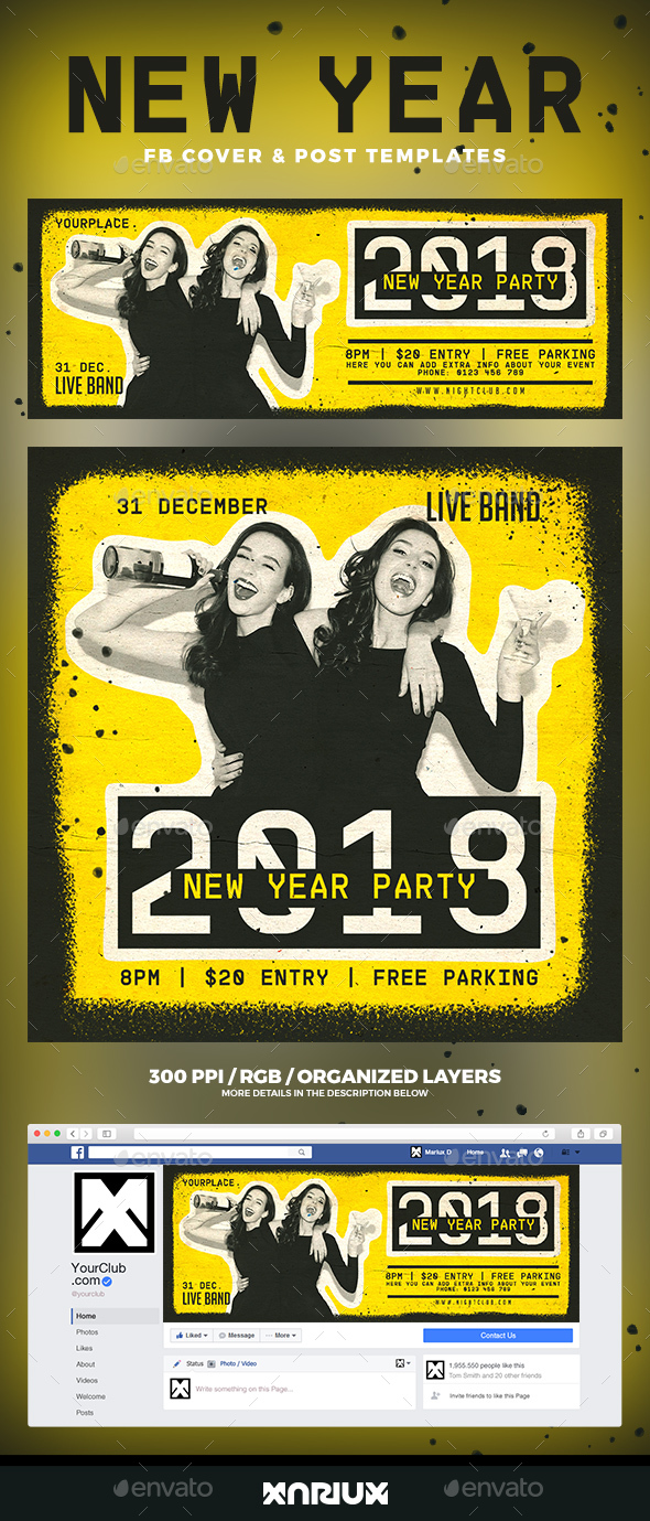 New Year Party Facebook Cover - Social Media Web Elements