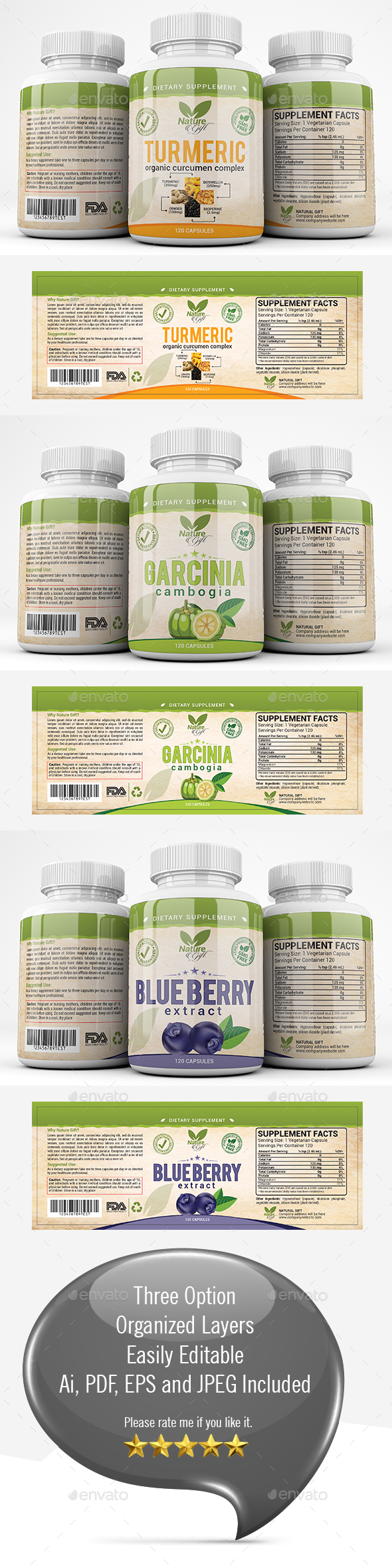 Dietary Supplement label Template - Packaging Print Templates