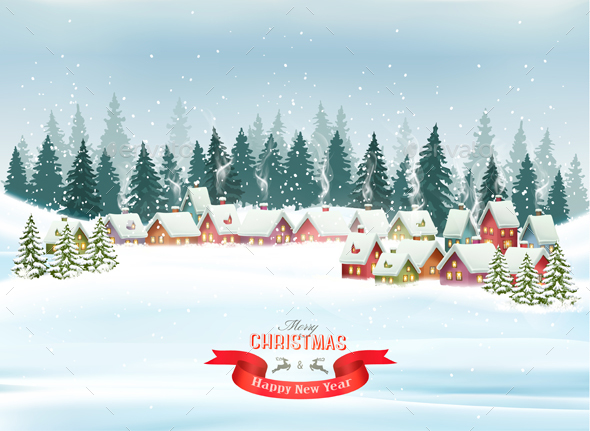 Christmas Holiday Background with Landscape - Christmas Seasons/Holidays