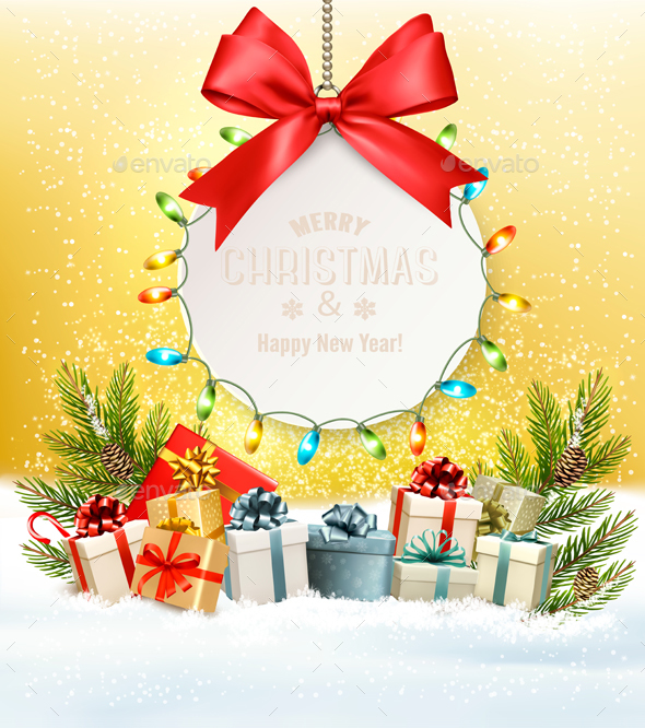 Christmas Holiday Background With Presents and Branches - Christmas Seasons/Holidays
