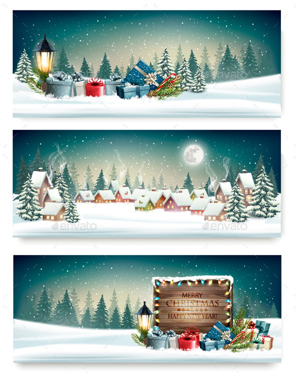 Three Holiday Christmas Banners - Christmas Seasons/Holidays