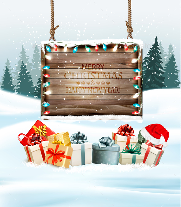 GraphicRiver Christmas Holiday Background with Presents and Wooden Board 21120891 GraphicRiver Christmas Holiday Background with Presents and Wooden Board 21120891