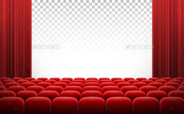 White Cinema Theatre Screen with Red Curtains - Man-made Objects Objects