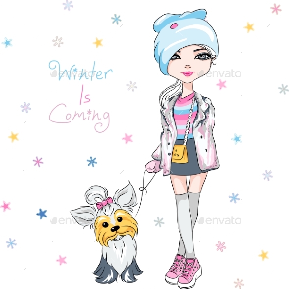 GraphicRiver Vector Fashion Girl with Dog 21120991 GraphicRiver Vector Fashion Girl with Dog 21120991