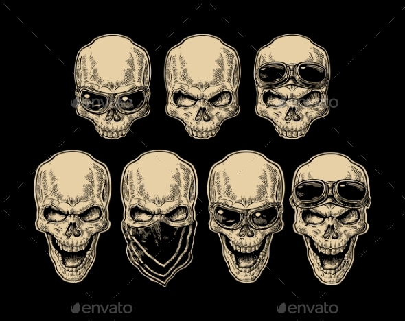 Skull Smiling with Bandanna and Glasses - Miscellaneous Vectors