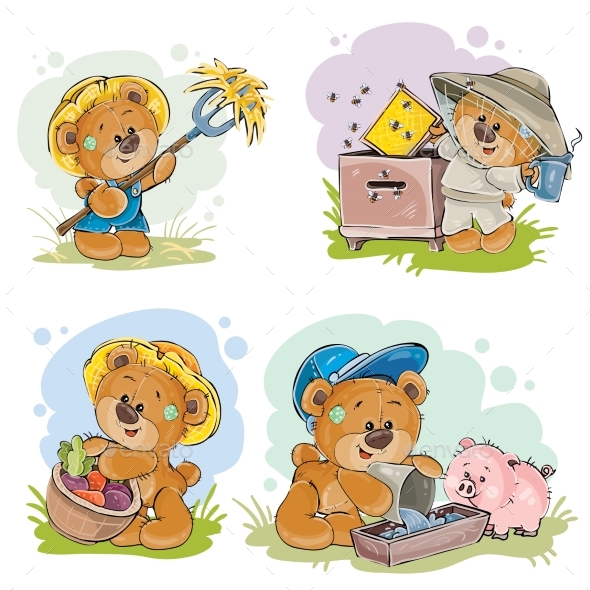 GraphicRiver Brown Teddy Bear Farmer and Beekeeper 21121189