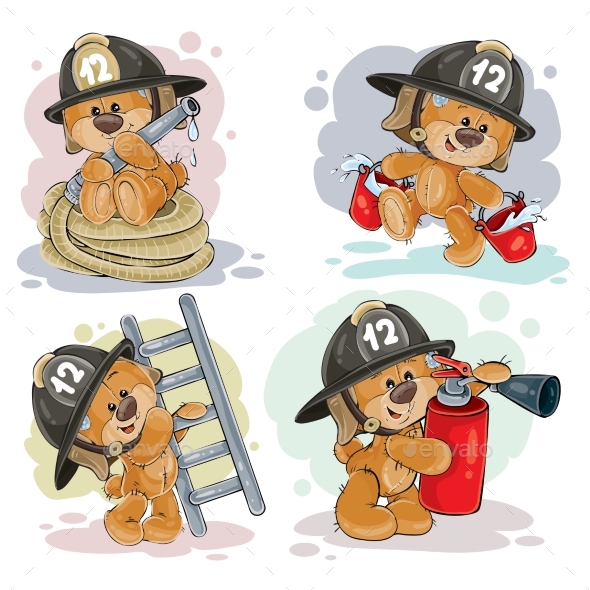 GraphicRiver Teddy Bear Firefighter with Rescue Equipment 21121195