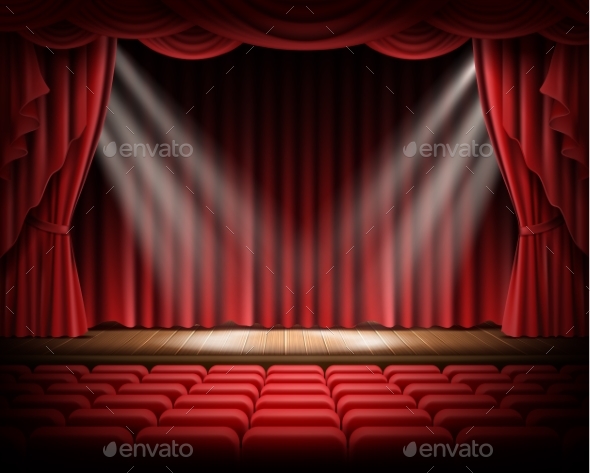 Red Curtain and Empty Theatrical Scene - Backgrounds Decorative