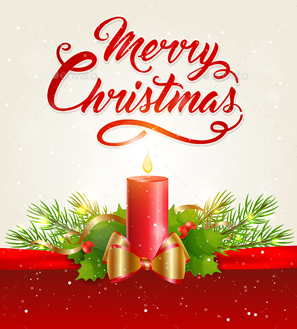 Christmas Background with Red Candle - Christmas Seasons/Holidays