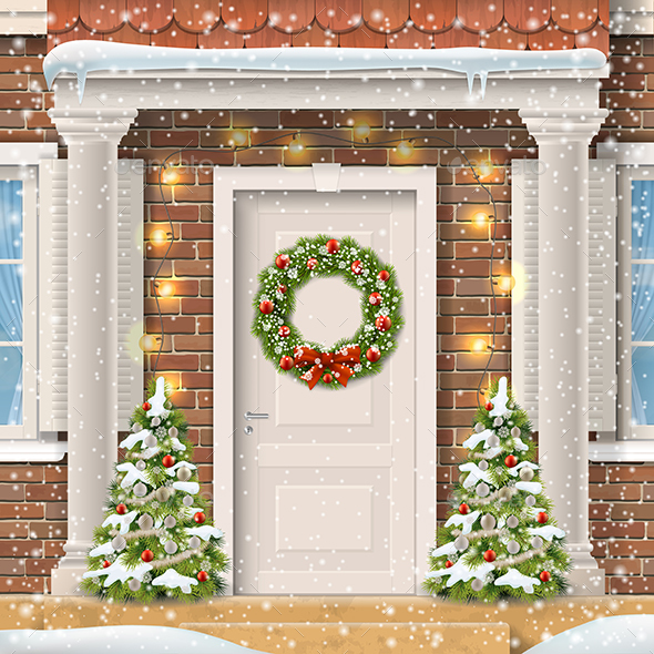 The Door Decorated With a Christmas Wreath - Christmas Seasons/Holidays