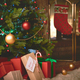 Wrapped gifts under decorated Christmas tree by fireplace - $5.00 Wrapped gifts under decorated Christmas tree by fireplace