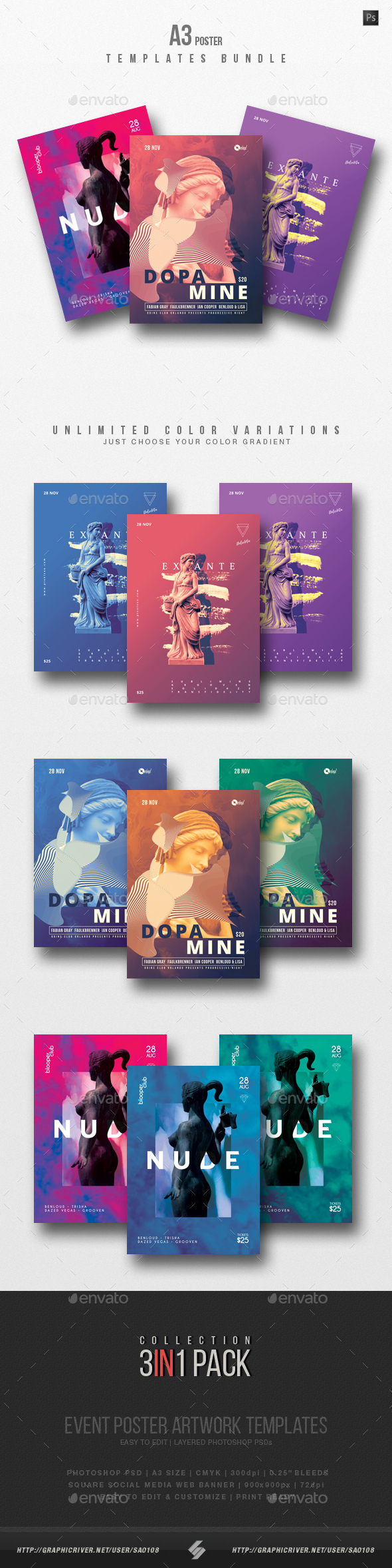 Creative Sound vol4 - Party Flyer Templates Bundle A3 - Clubs & Parties Events
