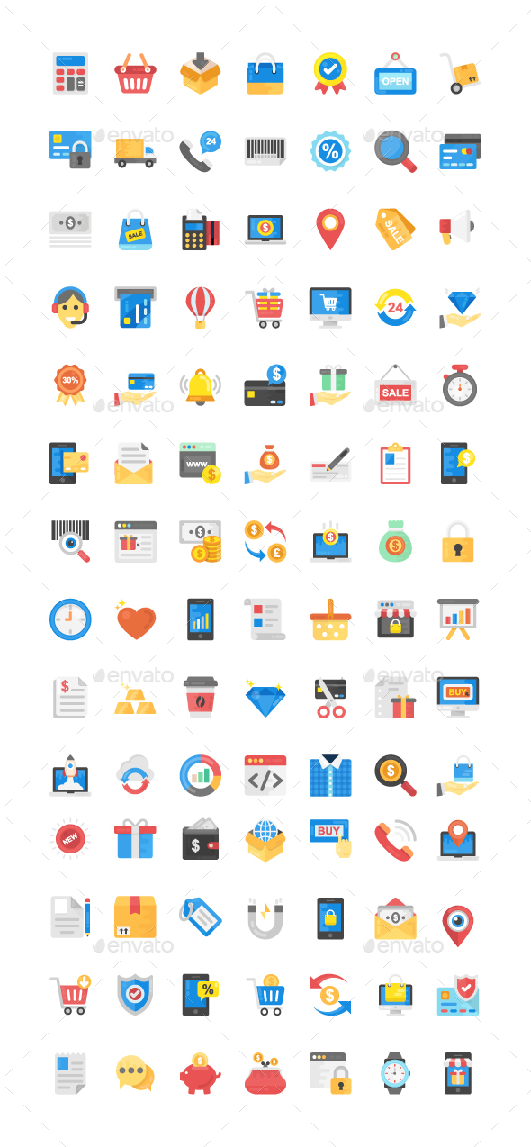 100 Shopping and Commerce Flat Icon - Icons