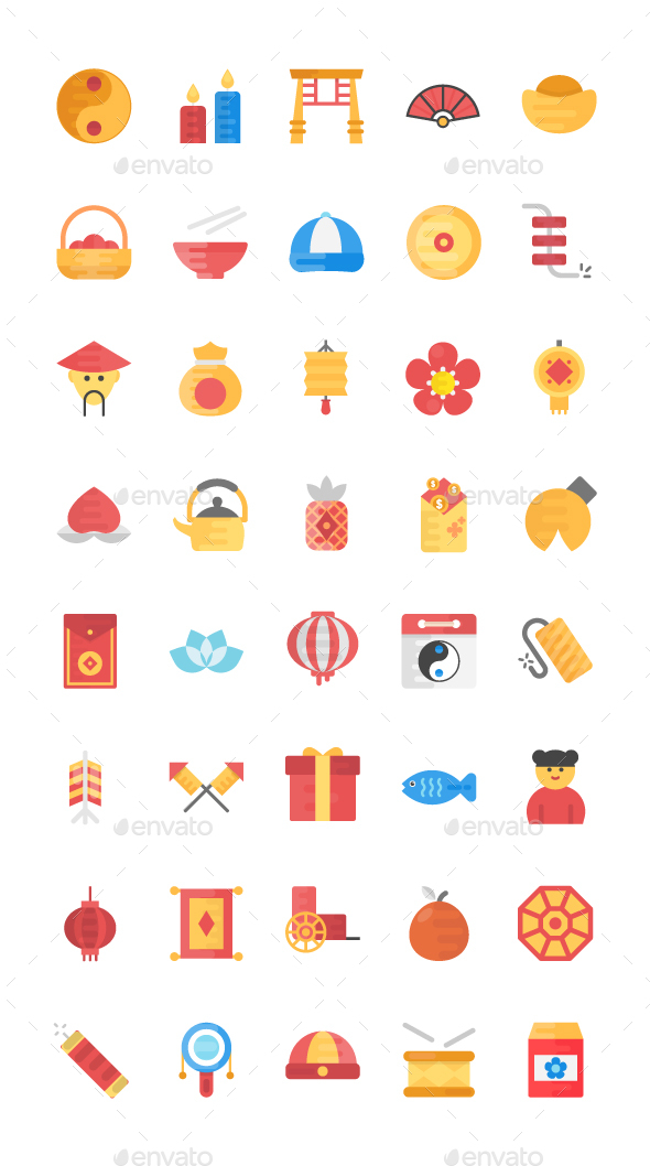 40 Flat Vector Icons on China in Web Icons