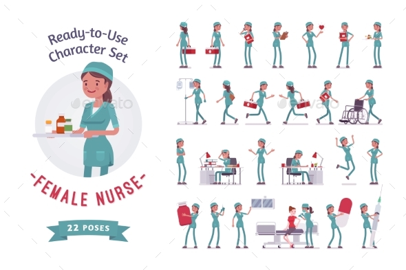 Female Nurse Ready-to-use Character Set - Health/Medicine Conceptual