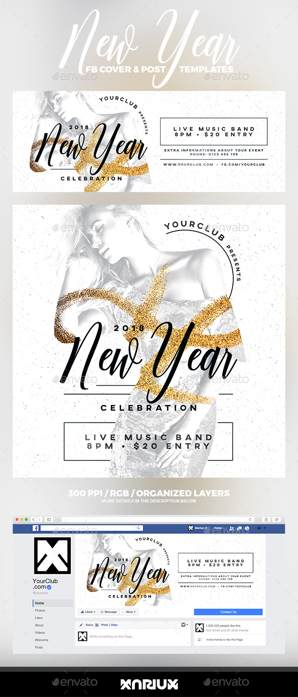 New Year Party Facebook Cover - Social Media Web Elements