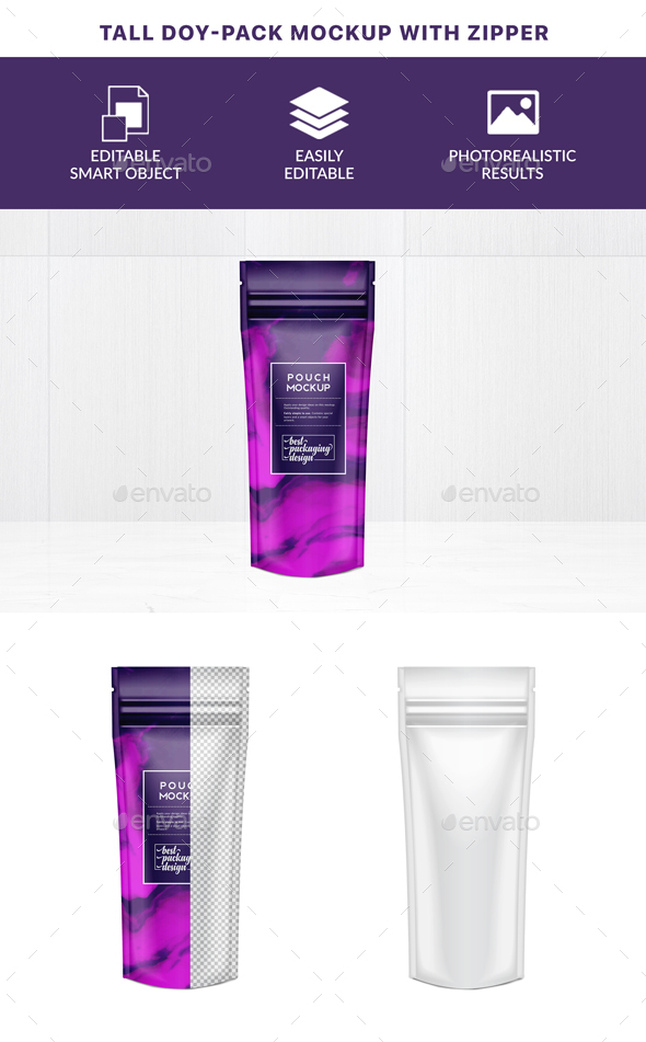 GraphicRiver Tall Doy-Pack Mockup with Zipper 21121923 GraphicRiver Tall Doy-Pack Mockup with Zipper 21121923