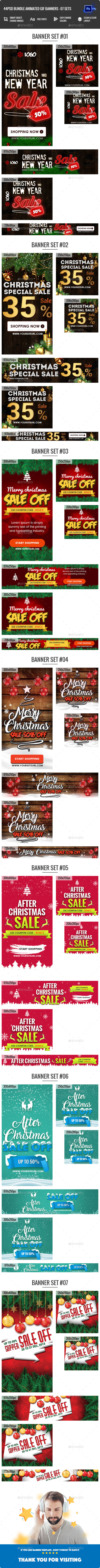 Bundle Animated GIF Merry Christmas Banners Ad - 44 PSD - Banners & Ads Web Elements
