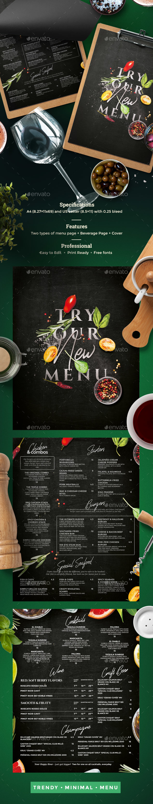 Chalkboard Menu - Food Menus Print Templates
