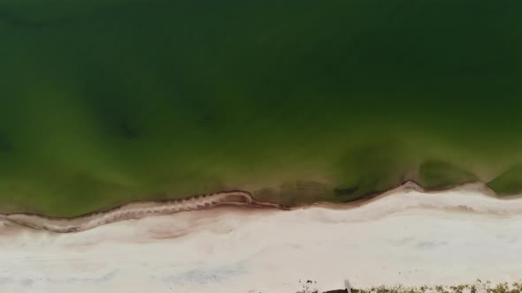 AERIAL: View of a Beach and Green Color Sea From Above on a Sunny Day alt