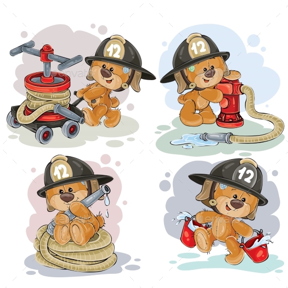 Teddy Bear Firefighter with Rescue Equipment - Animals Characters