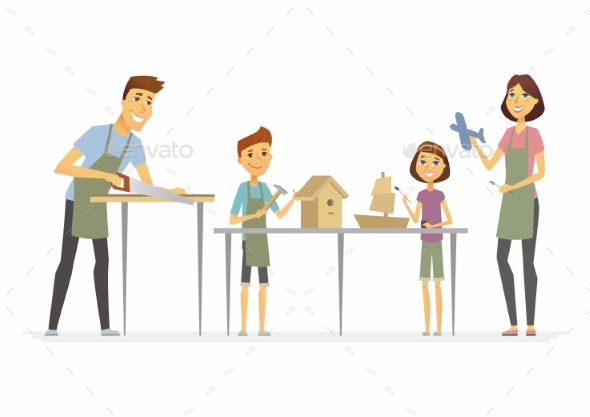Family Making Handicrafts - Cartoon People - People Characters