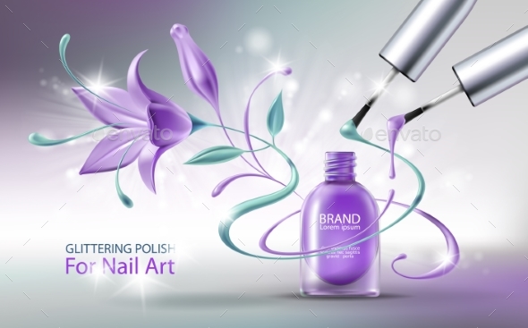 Glittering Nail Polish Vector Illustration - Man-made Objects Objects