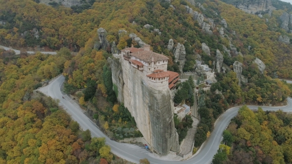 Aerial View of the Meteora Rocky Landscape and Monasteries in Greece. alt