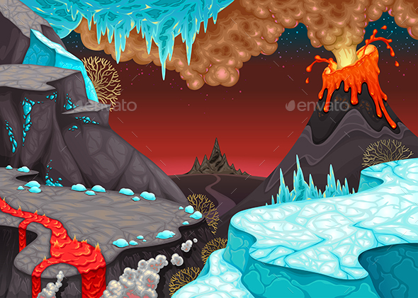 GraphicRiver Prehistoric Landscape with Fire and Ice 21127246 GraphicRiver Prehistoric Landscape with Fire and Ice 21127246