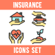 Insurance Linear Icons and Backgrounds Set